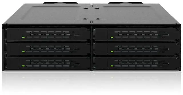 Main image of 6 Bay U.2 / U.3 NVMe SSD(7mm) PCIe 4.0 Mobile Rack Enclosure for 5.25" Bay (SlimSAS SFF-8654 8i) - ToughArmor MB118VP-B