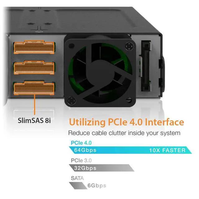 Alt view image 4 of 7 - 6 Bay U.2 / U.3 NVMe SSD(7mm) PCIe 4.0 Mobile Rack Enclosure for 5.25" Bay (SlimSAS SFF-8654 8i) - ToughArmor MB118VP-B
