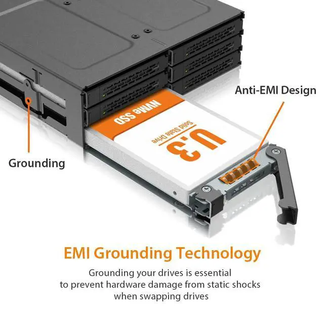 Alt view image 6 of 7 - 6 Bay U.2 / U.3 NVMe SSD(7mm) PCIe 4.0 Mobile Rack Enclosure for 5.25" Bay (SlimSAS SFF-8654 8i) - ToughArmor MB118VP-B