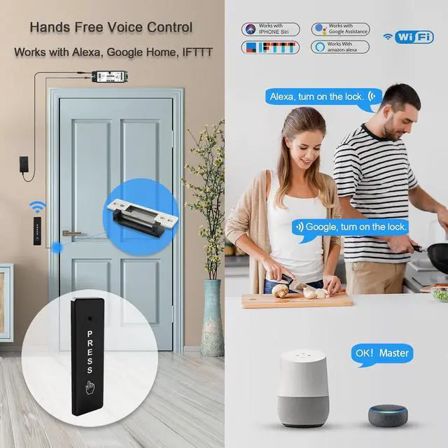Alt view image 3 of 6 - Door Access Control System,Remote Control Door,Compatible with Phone APP,Alexa,Google,with 2.4G Wireless Smart WiFi Built in Receiver+Electric Strike +FoB Key+Slimline Wireless Push Button