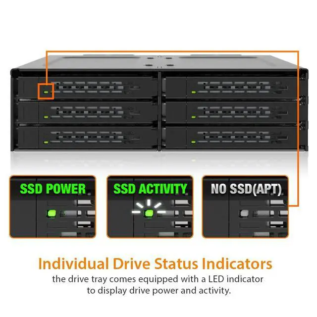 Alt view image 7 of 7 - 6 Bay U.2 / U.3 NVMe SSD(7mm) PCIe 4.0 Mobile Rack Enclosure for 5.25" Bay (SlimSAS SFF-8654 8i) - ToughArmor MB118VP-B