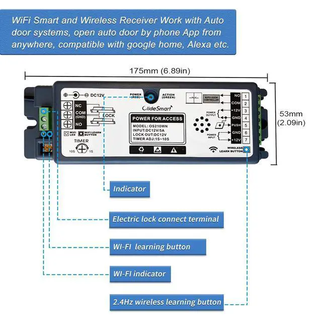 Alt view image 6 of 6 - Door Access Control System,Remote Control Door,Compatible with Phone APP,Alexa,Google,with 2.4G Wireless Smart WiFi Built in Receiver+Electric Strike +FoB Key+Slimline Wireless Push Button