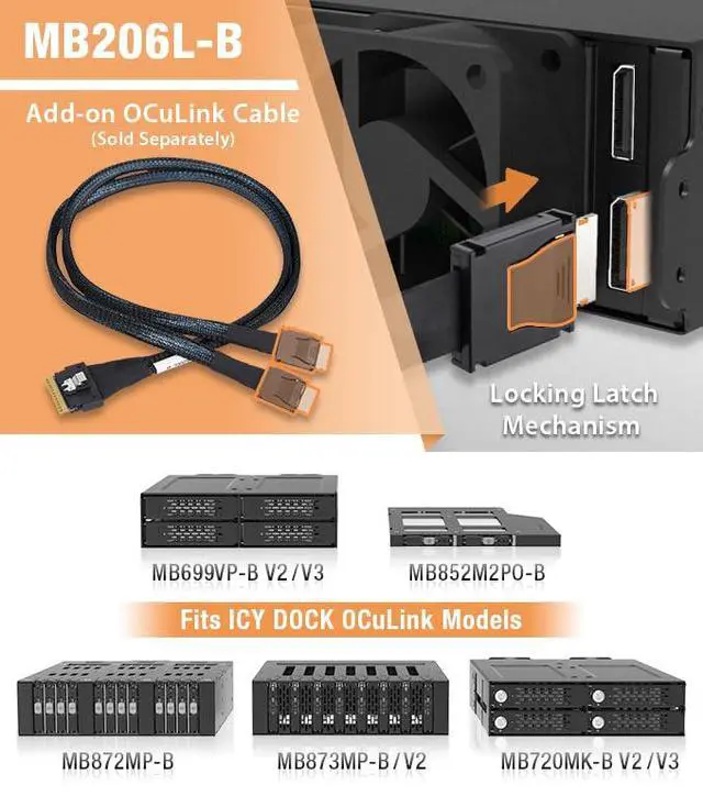 Alt view image 6 of 7 - 4 x 2.5 NVMe U.2/U.3 SSD PCIe 4.0 Mobile Rack for 5.25" Bay with OCuLink | ToughArmor MB699VP-B V3