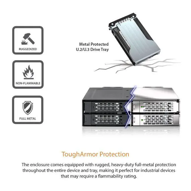 Alt view image 4 of 7 - 4 x 2.5 NVMe U.2/U.3 SSD PCIe 4.0 Mobile Rack for 5.25" Bay with OCuLink | ToughArmor MB699VP-B V3