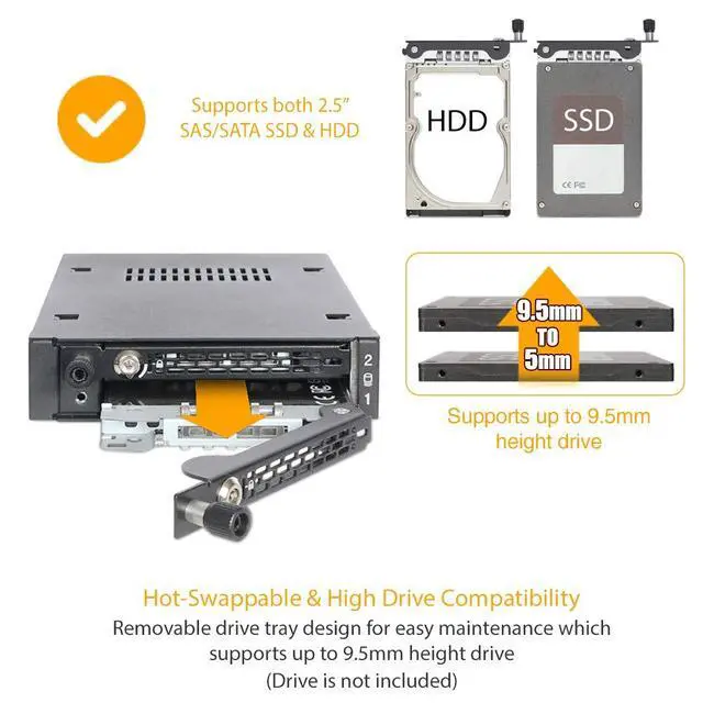 Alt view image 3 of 7 - Rugged Full Metal 2 x 2.5 SATA/SAS HDD & SSD Mobile Rack for External 3.5" Drive Bay with Key Lock & Thumb Screw Design | ToughArmor MB492SKL-B