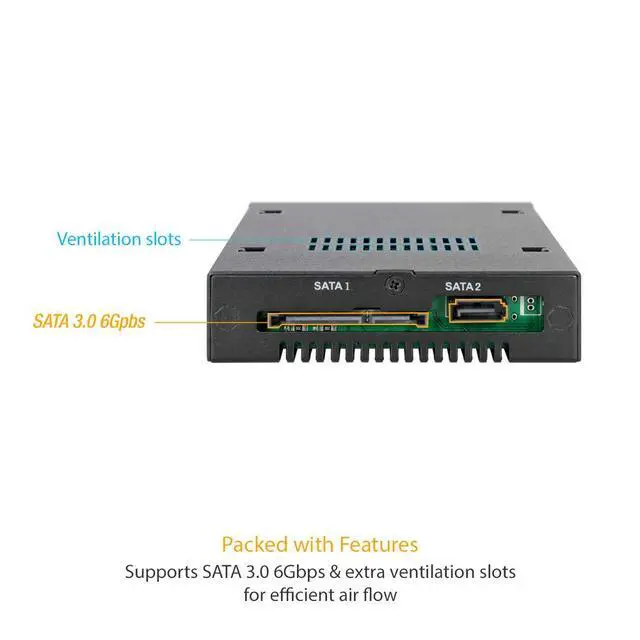 Alt view image 7 of 7 - Rugged Full Metal 2 x 2.5 SATA/SAS HDD & SSD Mobile Rack for External 3.5" Drive Bay with Key Lock & Thumb Screw Design | ToughArmor MB492SKL-B