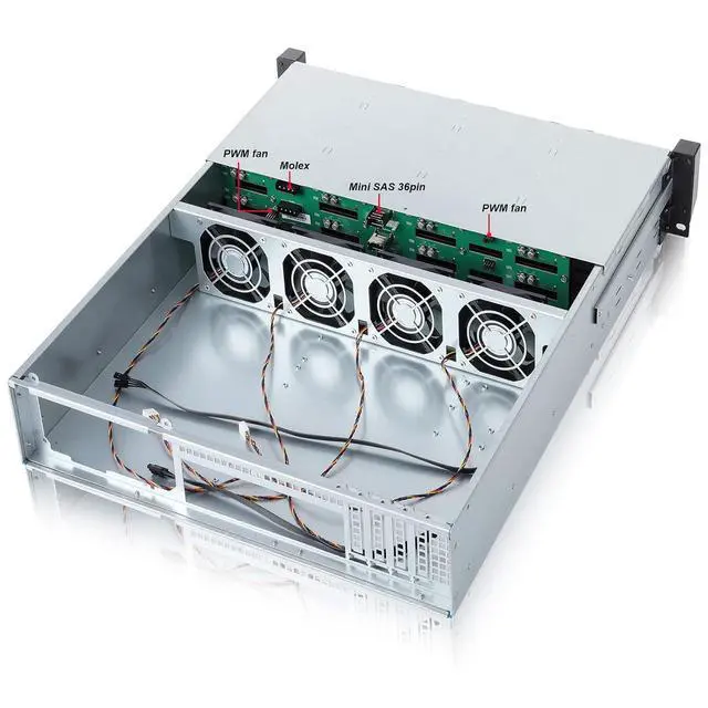 Alt view image 4 of 7 - M-ATX/Mini-ITX 2U Rackmount Depth 21.5" Server Chassis 6Gbps hotswap 12bays Support ATX PSU with 120mm Fan, Include Sliding Rail and Minisas to SATA Cables