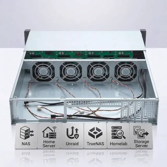 Alt view image 5 of 7 - M-ATX/Mini-ITX 2U Rackmount Depth 21.5" Server Chassis 6Gbps hotswap 12bays Support ATX PSU with 120mm Fan, Include Sliding Rail and Minisas to SATA Cables