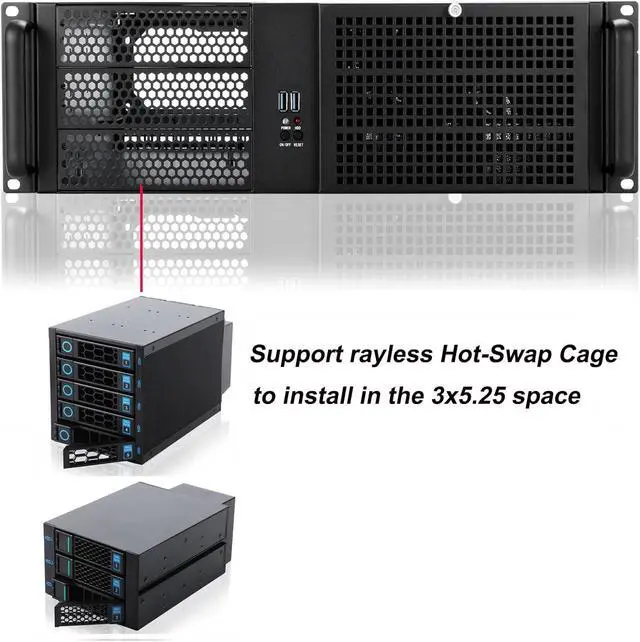 Alt view image 2 of 7 - 3u Rackmount Server Chassis MATX/Mini-ITX 3x5.25 Support ATX PSU with Either top/Bottom or Side Cooling and SFX PSU (Need to use The ATX to SFX braccket in Screw Box)