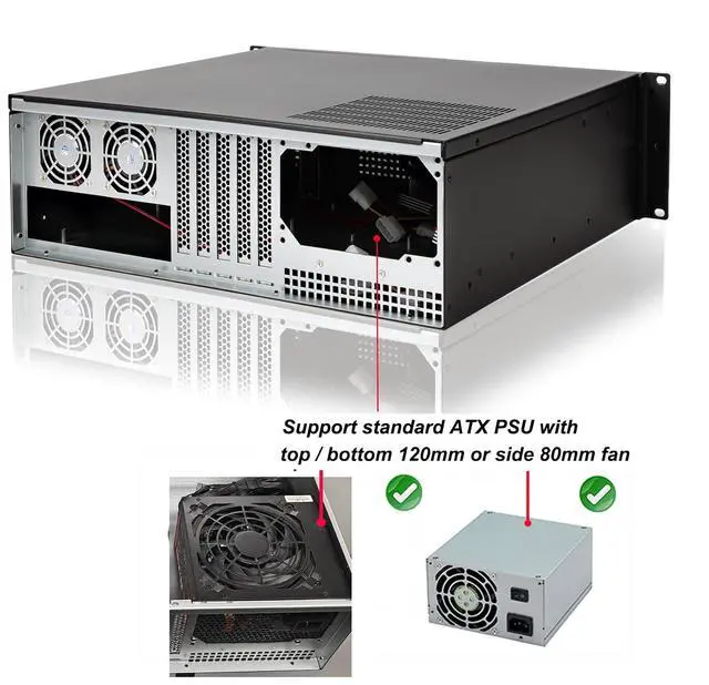 Alt view image 4 of 7 - 3u Rackmount Server Chassis MATX/Mini-ITX 3x5.25 Support ATX PSU with Either top/Bottom or Side Cooling and SFX PSU (Need to use The ATX to SFX braccket in Screw Box)
