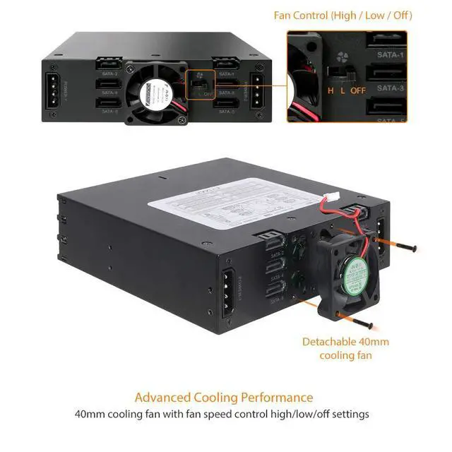 Alt view image 7 of 7 - Full Metal 6 x 2.5 SAS/SATA HDD/SSD Mobile Rack Enclosure for 5.25" Bay | ToughArmor MB996SP-6SB