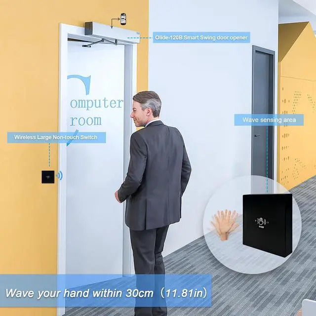 Alt view image 3 of 7 - Smart Automatic Electric Door Opener Operator in Black Color Compatible for Alexa,Google Assistant,with 2PCS Wireless Black Infrared Non-Touch Switches M-605MHW and 1PCS Smart WiFi Receiver