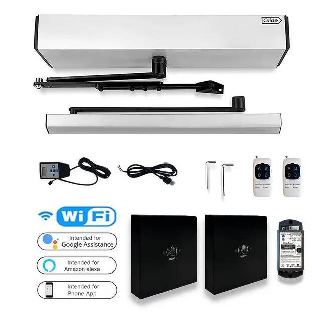 Alt view image 5 of 7 - Smart Automatic Electric Door Opener Operator Compatible for Alexa,Google Assistant,with 2PCS Wireless Black Infrared Non-Touch Switches M-605MHW and 1PCS Smart WiFi Receiver (Silver Grey)