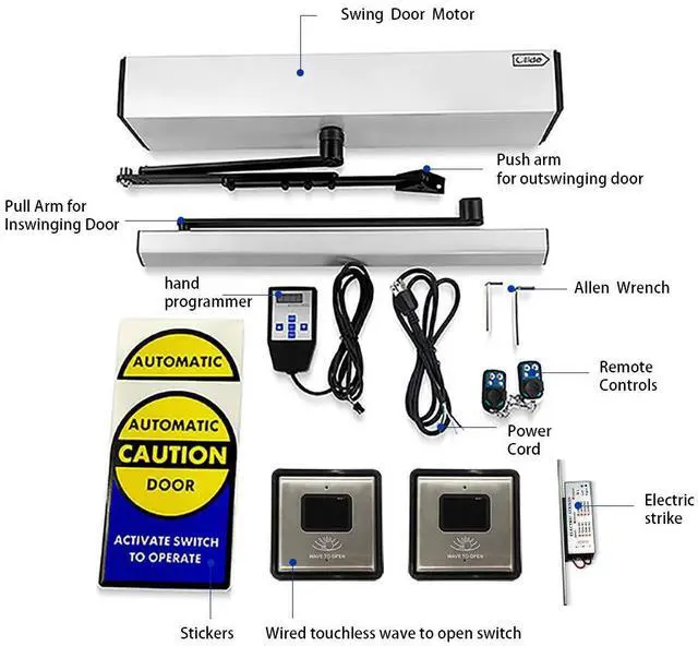 Alt view image 2 of 7 - Olide-120BS Touchless Electric Door Opener with 2pcs Olide-513 Wired Wave Sensor Switches+1pcs Fail Security 550lbs Electric Strike