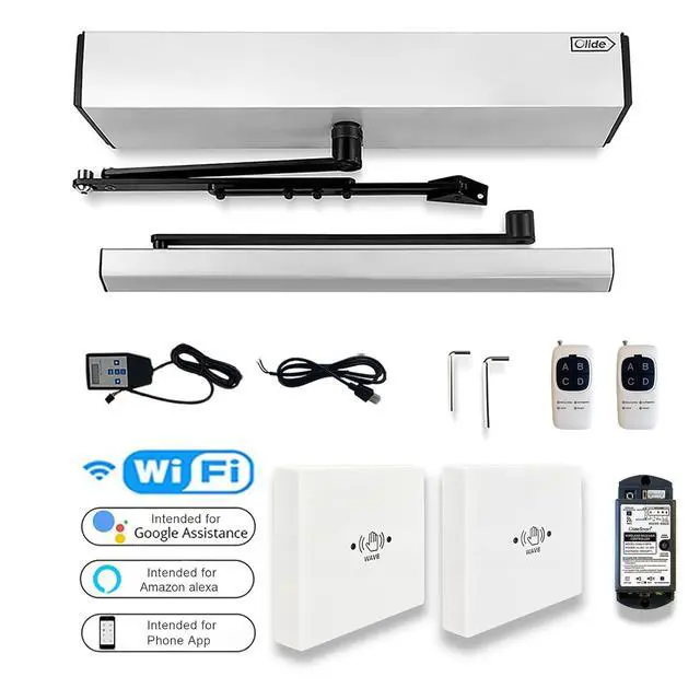 Alt view image 6 of 7 - Smart WiFi Automatic Touch Free Door Opener Compatible for Alexa,Google Assistant,with 2PCS Wireless White Infrared Have Wave Sensor Switches M-605MHW and 1PCS Wired Receiver (Silver Grey)
