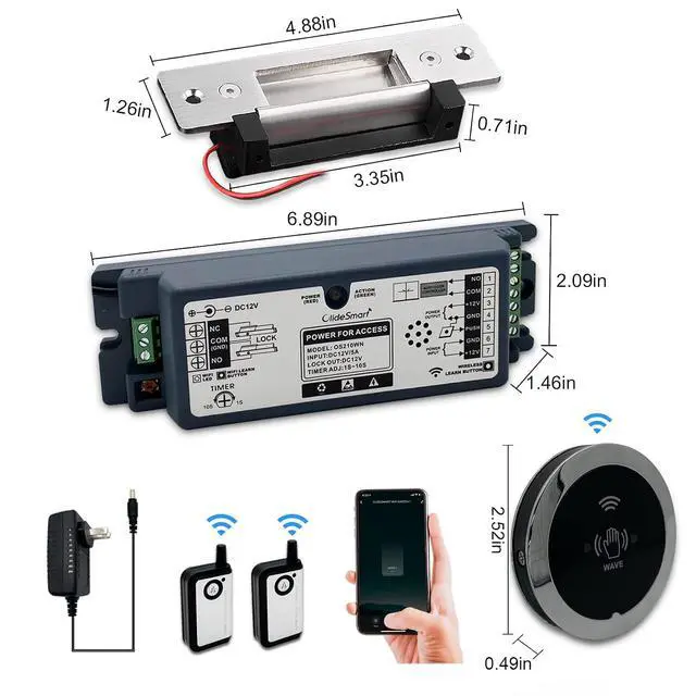 Alt view image 6 of 6 - Door Entry Locking System,Compatible with Alexa,Google,Phone App,Hand Free Door Access Control Kit,Smart WiFi Built in Receiver+Electric Strike+Touchless Wave Hand Sensor+FoB Keys