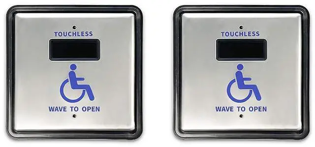 Main image of Handicap Door Sensor Open Switch,Wired Contactless Door Opener Wave Sensor with 2PCS Wired Square 4.5'' Stainless Steel Panels