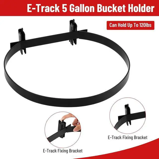 Alt view image 2 of 5 - 4 Pack E-Track Bucket Holder for 5 Gallon Buckets, Heavy Duty Steel Track Bracket with Strap, Compatible with E-Track Systems for Trailers, Garages, Workshops, Powder-Coated Finish