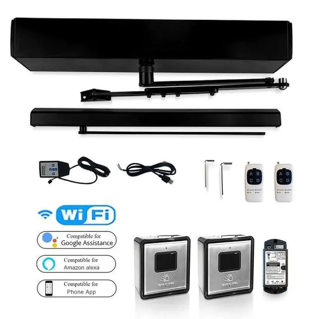 Alt view image 4 of 7 - Automatic Black Color Hand Wave Sensor Open Swing Door with 2PCS Olide-512 Touchless Wireless Wave to Open Switch and 1PCS Smart WiFi Wired Receiver