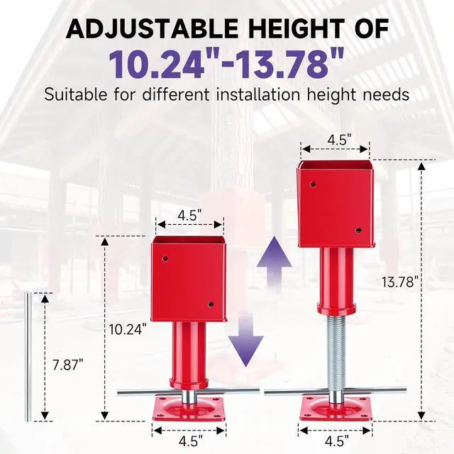 Alt view image 2 of 7 - 4.5"x4.5" Adjustable Screw Jack Post Floor Support 25000LB Capacity 2 Pack | Heavy Duty Temporary Support Jack Adjusts 10.24-13.78 Inches for Beams, Crawlspaces, Basements and Floor Leveling Projects