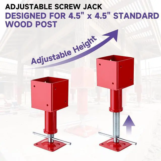 Alt view image 3 of 7 - 4.5"x4.5" Adjustable Screw Jack Post Floor Support 25000LB Capacity 2 Pack | Heavy Duty Temporary Support Jack Adjusts 10.24-13.78 Inches for Beams, Crawlspaces, Basements and Floor Leveling Projects