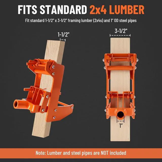 Alt view image 2 of 7 - 2 Pack Wall Jacks for Framing, 1000 lbs Heavy Duty Wall Lifting Jacks for Framing, Beams & Decks, Portable Wall Jack Works with 2x4 Lumber Poles, Orange (Lumber and Steel Pipe Not Included)