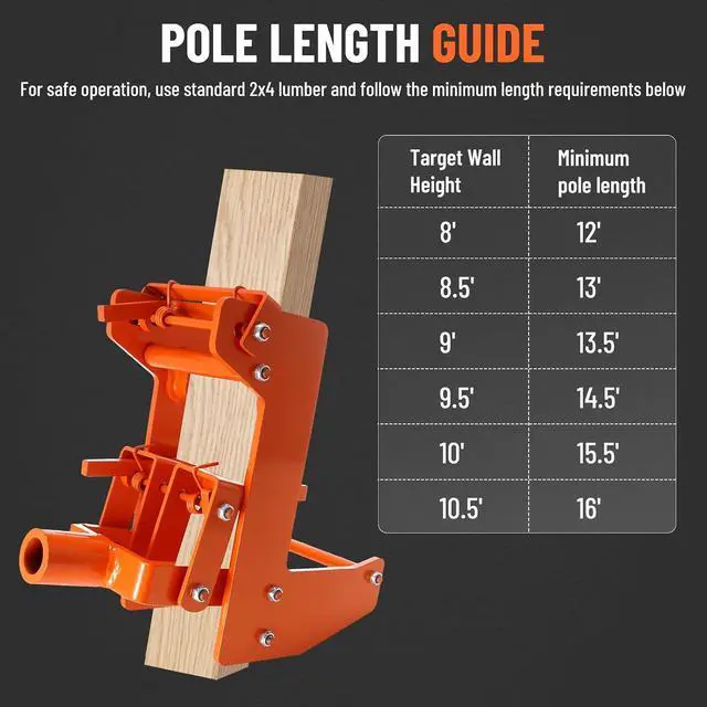 Alt view image 4 of 7 - 2 Pack Wall Jacks for Framing, 1000 lbs Heavy Duty Wall Lifting Jacks for Framing, Beams & Decks, Portable Wall Jack Works with 2x4 Lumber Poles, Orange (Lumber and Steel Pipe Not Included)