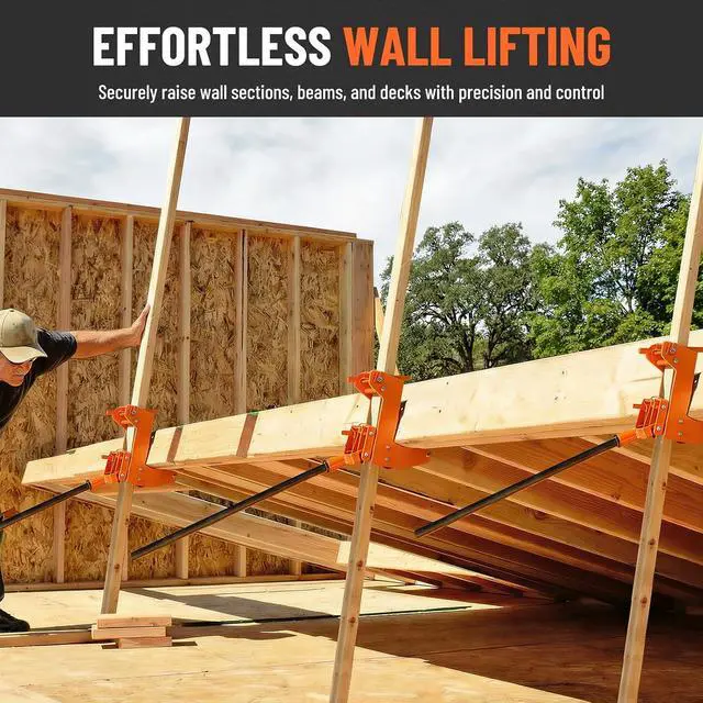 Alt view image 6 of 7 - 2 Pack Wall Jacks for Framing, 1000 lbs Heavy Duty Wall Lifting Jacks for Framing, Beams & Decks, Portable Wall Jack Works with 2x4 Lumber Poles, Orange (Lumber and Steel Pipe Not Included)