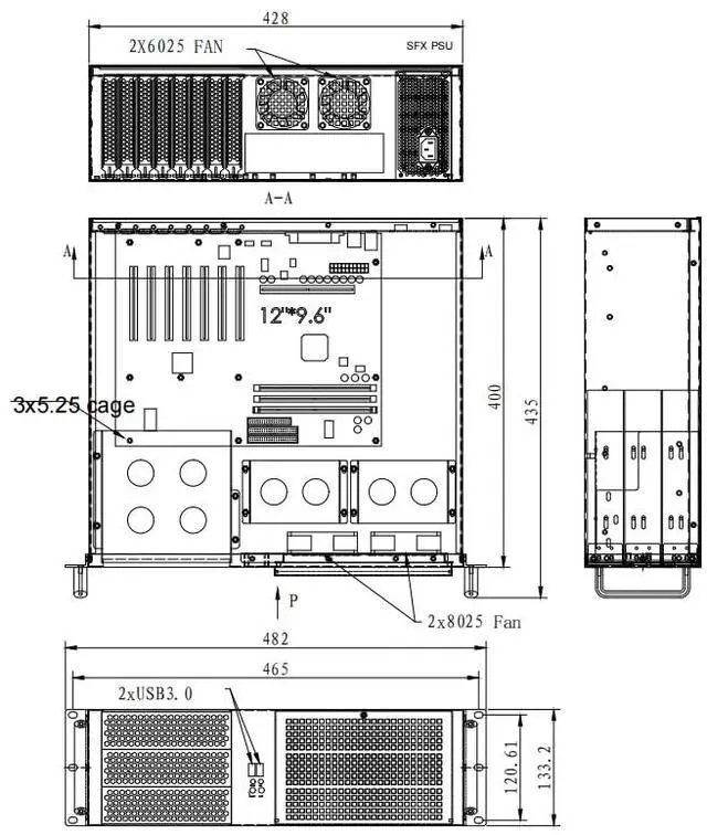 Alt view image 7 of 7 - 3U Server Chassis Rackmount Case with 3x5.25+4x3.5 Support ATX/MATX/MiniITX M/B and SFX Power Supply, dust Filter Bracket infront Easy maintenace
