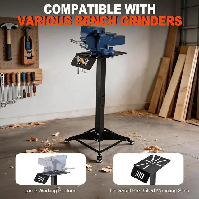 Alt view image 4 of 6 - Bench Grinder Stand, 200-pound Weight Capacity,Heavy-Duty Steel Pedestal with Base Plate and Tool Tray, Universal Bench Grinder Mount,Compatible with Bench Grinders, Buffers, Sanders, and Polishers