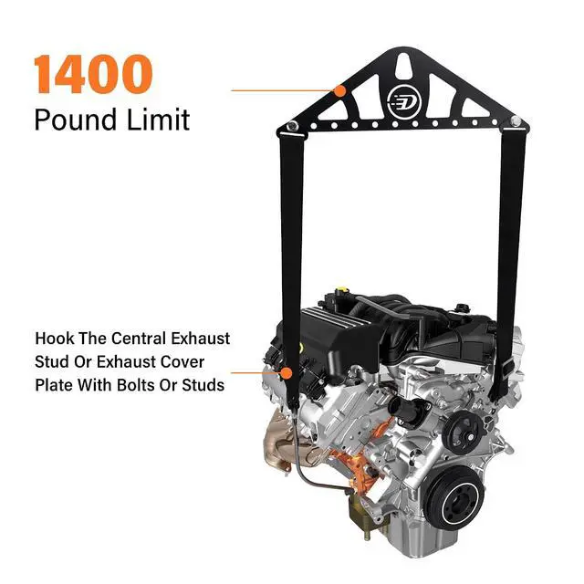 Alt view image 3 of 6 - Heavy-Duty Engine Lifting Sling, 2-Point Or 4-Point Adjustable Nylon Straps with Steel Lift Plate, 1,200 lb Capacity, Universal Fit for Engine Hoists