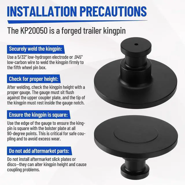 Alt view image 4 of 7 - WA15 5050 Fifth Wheel Kingpin, High Strength Fifth Wheel King Pin with 2" & 1/2" Bolster Plate Thickness, Weldable, Direct Replacement Compatible with Dayton 11-0212 Batco 11-200, Towing for Trailers