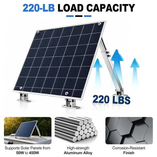 Alt view image 4 of 7 - Adjustable Solar Panel Tilt Mount Brackets - 14-27 Inch Aluminum Adjust Solar Panel Mount for 100W-450W Panels, Heavy Duty Solar Panel Stand for RV Roof, Boat, Camping, Wall and Ground, 2 Pack