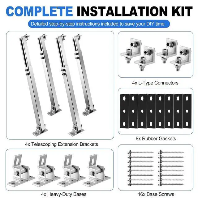 Alt view image 6 of 7 - Adjustable Solar Panel Tilt Mount Brackets - 14-27 Inch Aluminum Adjust Solar Panel Mount for 100W-450W Panels, Heavy Duty Solar Panel Stand for RV Roof, Boat, Camping, Wall and Ground, 2 Pack
