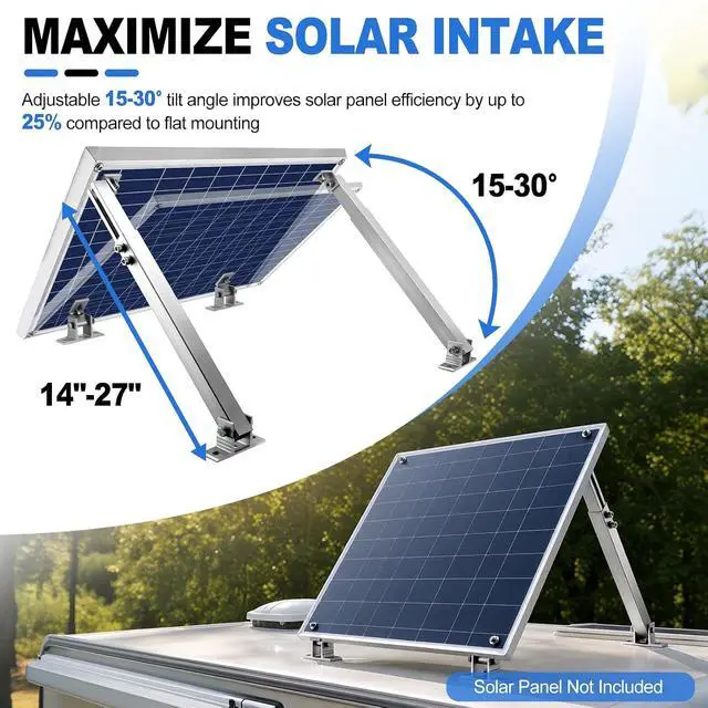 Alt view image 2 of 7 - Adjustable Solar Panel Tilt Mount Brackets - 14-27 Inch Aluminum Adjust Solar Panel Mount for 100W-450W Panels, Heavy Duty Solar Panel Stand for RV Roof, Boat, Camping, Wall and Ground, 2 Pack
