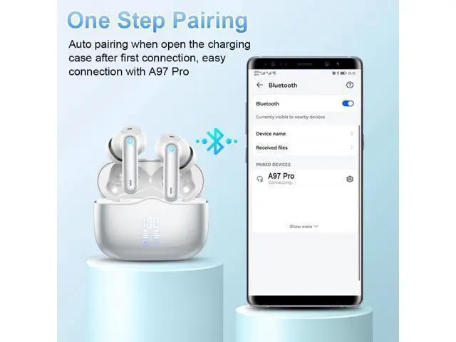 Alt view image 6 of 7 - Wireless Earbud Bluetooth 5.3 Headphones Deep Bass with 4 HD Mics Wireless Headphones in Ear 40H Playtime Bluetooth Earphones with Light Weight IP7 Waterproof Ear Buds for Android IOS Silver
