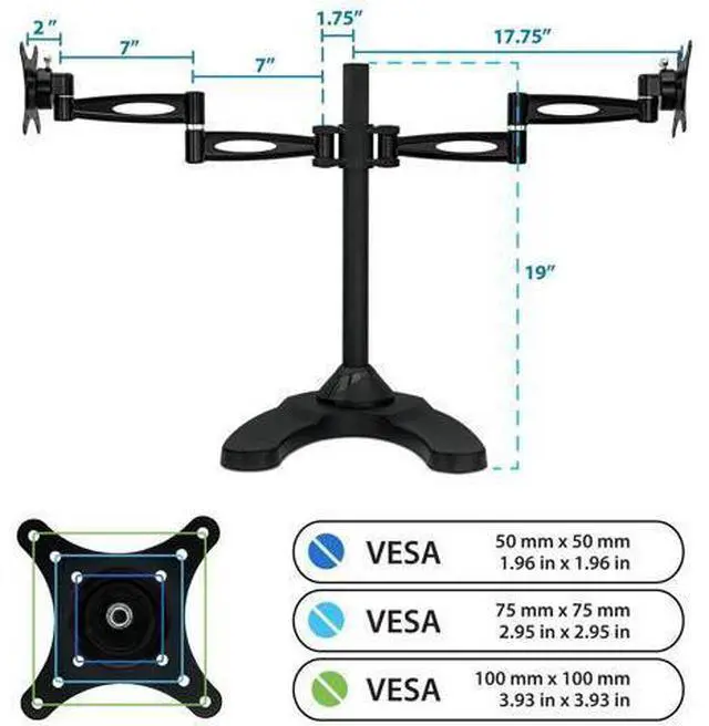 Alt view image 5 of 5 - Mount-It! Free Standing Dual Monitor Stand | Double Arm Desk Mount Fits Two x 21 24 27 Inch Computer Screens | 2 Heavy Duty Full Motion Adjustable Arms | VESA 75 100 Compatible | Grommet Base Included