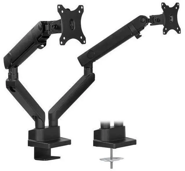Alt view image 2 of 5 - Mount-It! Dual Monitor Arm Mount Desk Stand | Premium Quality | Articulating Mechanical Spring Height Adjustable | Fits Two 24 27 29 30 32 Inch VESA 75 100 Compatible Screens | C-Clamp and Grommet