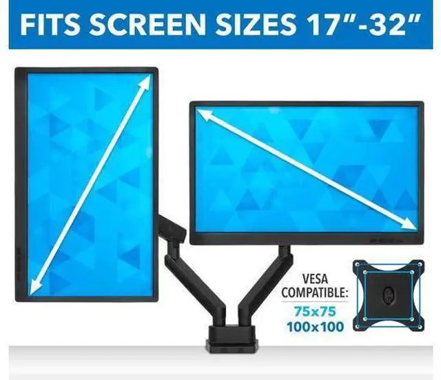 Alt view image 5 of 5 - Mount-It! Dual Monitor Arm Mount Desk Stand | Premium Quality | Articulating Mechanical Spring Height Adjustable | Fits Two 24 27 29 30 32 Inch VESA 75 100 Compatible Screens | C-Clamp and Grommet