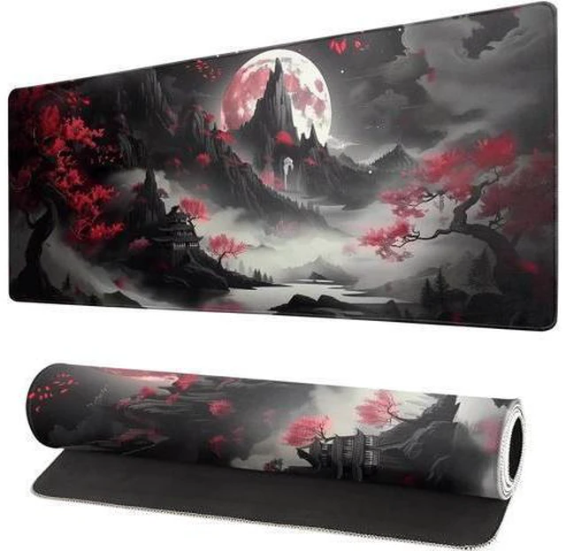 Main image of Japanese Desk Mat Red Full Moon Desk Pad Black Riverside Large Mouse Pad Gaming Mousepad Extended XL Keyboard Pad 31.5 x 11.8 in Laptop Computer Mouse Keyboard Mat for Office Desk Decor
