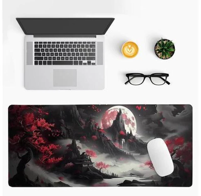 Alt view image 3 of 7 - Japanese Desk Mat Red Full Moon Desk Pad Black Riverside Large Mouse Pad Gaming Mousepad Extended XL Keyboard Pad 31.5 x 11.8 in Laptop Computer Mouse Keyboard Mat for Office Desk Decor