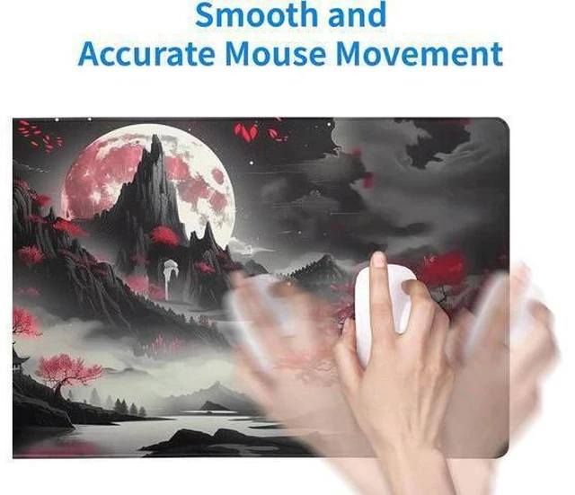 Alt view image 7 of 7 - Japanese Desk Mat Red Full Moon Desk Pad Black Riverside Large Mouse Pad Gaming Mousepad Extended XL Keyboard Pad 31.5 x 11.8 in Laptop Computer Mouse Keyboard Mat for Office Desk Decor