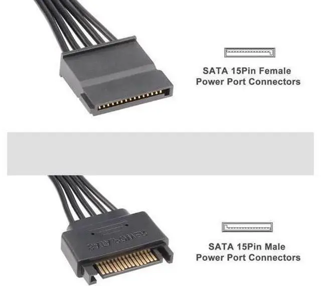 Alt view image 2 of 7 - 15 Pin SATA Power Extension Cable (2 Pack), Sata Male to Female Cable, Sata Power Cable Extension, 10 inch, Black