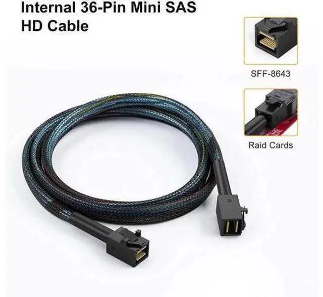Alt view image 4 of 7 - Internal Mini SAS HD Cable, Mini SAS SFF-8643 to SFF-8643 Cable, 3.3FT