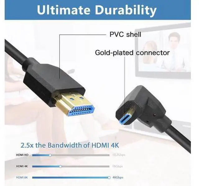 Alt view image 4 of 7 - Micro HDMI to HDMI Cable Coiled 8K HDMI 2.1 Telescopic Cable High Speed Cable Support 120Hz 48Gbps Dynamic HDR for Digital Cameras (Up Angle)