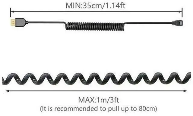Alt view image 5 of 7 - Micro HDMI to HDMI Cable Coiled 8K HDMI 2.1 Telescopic Cable High Speed Cable Support 120Hz 48Gbps Dynamic HDR for Digital Cameras (Up Angle)