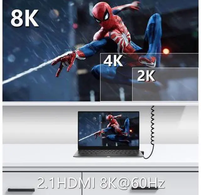 Alt view image 6 of 7 - Micro HDMI to HDMI Cable Coiled 8K HDMI 2.1 Telescopic Cable High Speed Cable Support 120Hz 48Gbps Dynamic HDR for Digital Cameras (Up Angle)