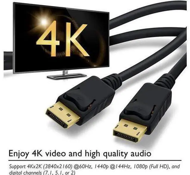Alt view image 5 of 6 - Gold Plated DisplayPort to DisplayPort Male to Male Cable - DP 4K2K 60Hz Resolution Ready (DP to DP Cable) Black - 6 Feet