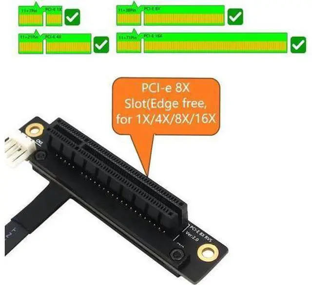 Alt view image 5 of 6 - Add On Card 270 Degree M.2 NGFF Dual Key A-E To PCI-E 8X Adapter Cable 4P FDD Power Connector M.2 Key AE to PCI Express X8 Riser