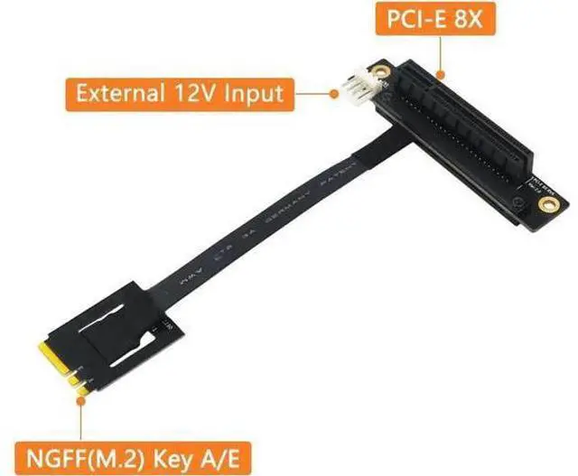 Alt view image 4 of 6 - Add On Card 270 Degree M.2 NGFF Dual Key A-E To PCI-E 8X Adapter Cable 4P FDD Power Connector M.2 Key AE to PCI Express X8 Riser